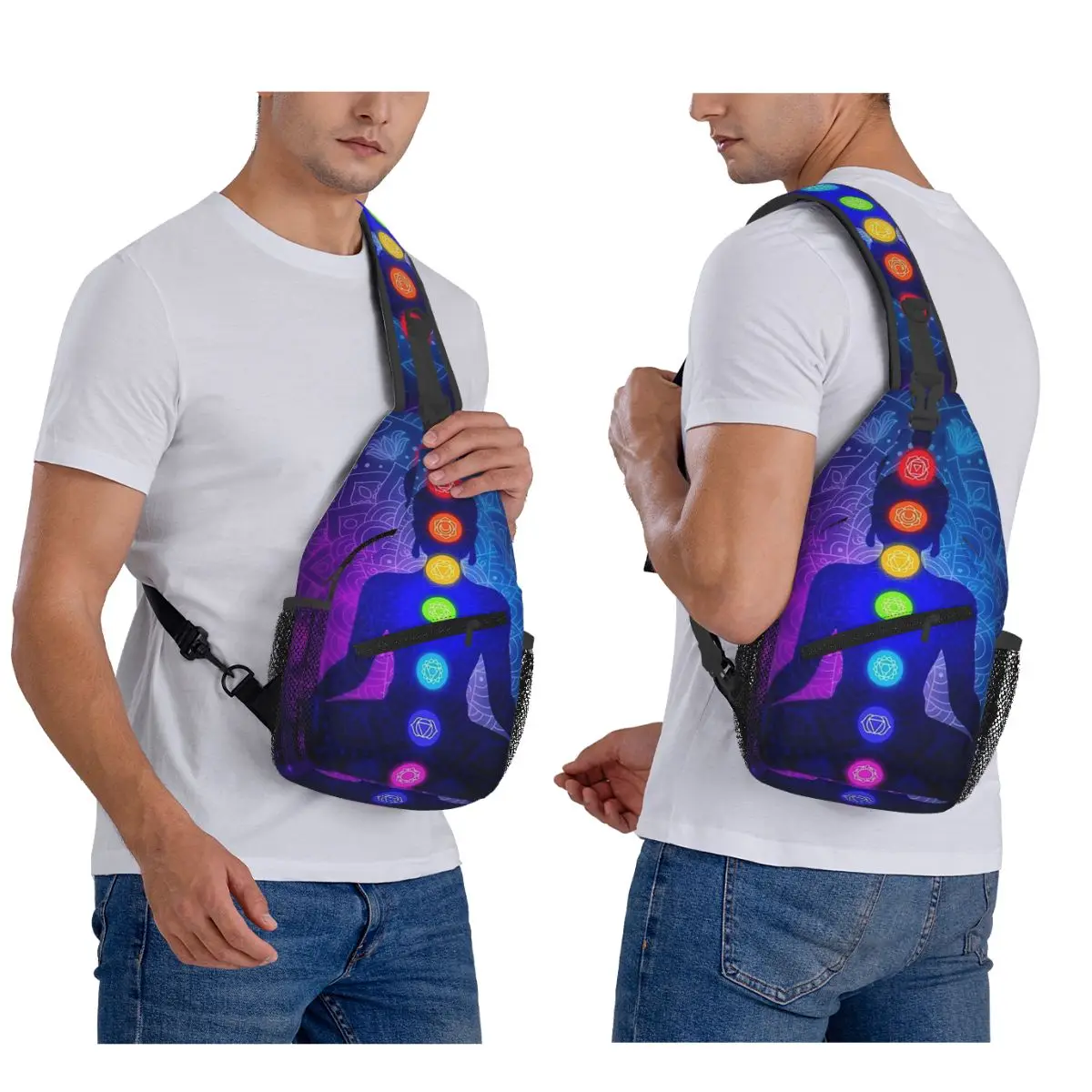 

India Mandala Zen Buddha Chest Bag Men Sling Crossbody Backpack Chest Bag Travel Hiking Daypack Shoulder Bag
