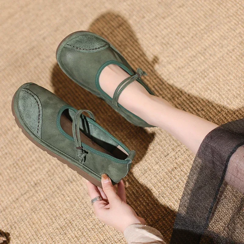 Female Ethnic Style Loafers Women Shoes Flats Trand Mary Jane Elegant Retro Fashion Barefoot Comfortable Leather Stitching