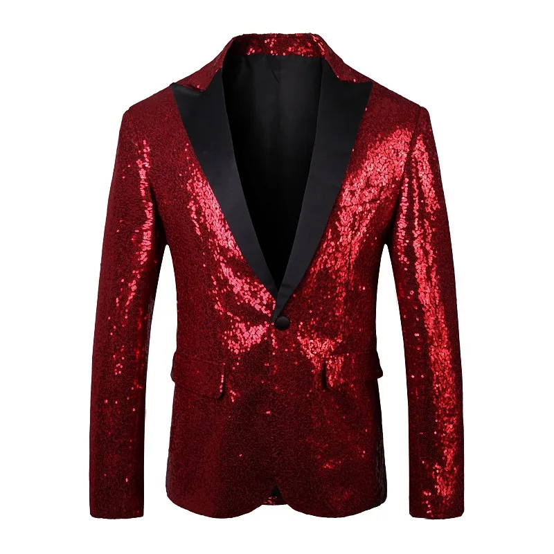 2024 Men\'s Color-Blocking Sequin blazer Stage Performance Photo Studio Photography   blazer