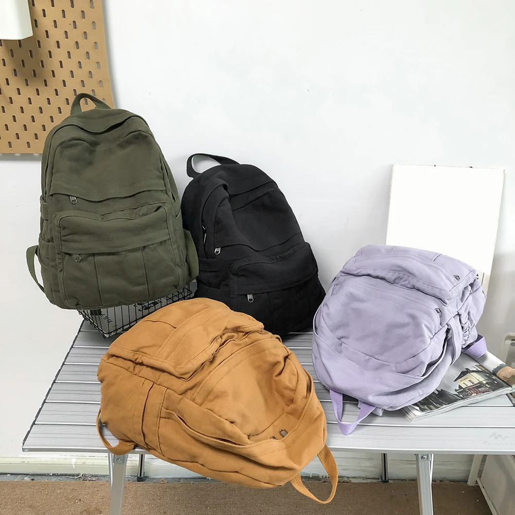 Women College Student Bag Solid Color Simple Girls Teen Backpack Harajuku Vintage Large Capacity Casual Fashion Schoolbag