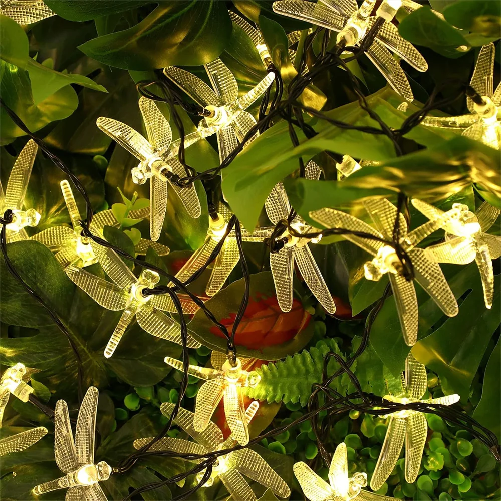 Imagem -03 - Outdoor Solar Powered Dragonfly String Lights Fairy Lights com Modos Impermeável Pátio Quintal Decoração do Natal 695