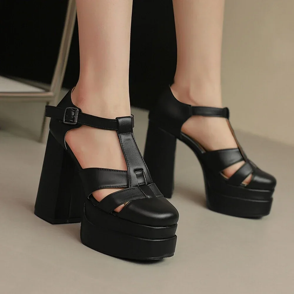 

Women Summer Fashion Square Heel Waterproof Platform High Heels Party Closed Toe Ball Wedding Dress Sandals Size 45