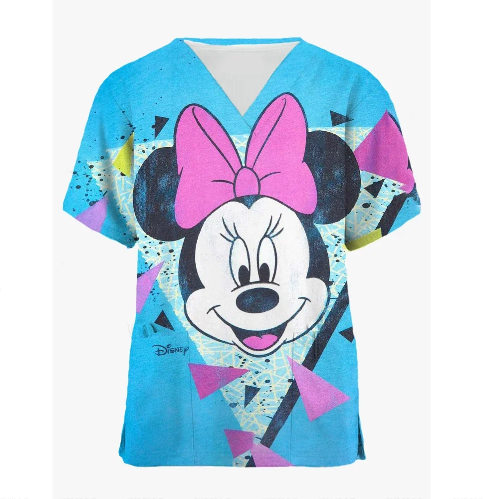 

Disney Mickey Mouse Print Nurse Medical Uniforms V-neck Short Sleeve Pocket Workwear Top Scrubs Medical Accessories Uniform