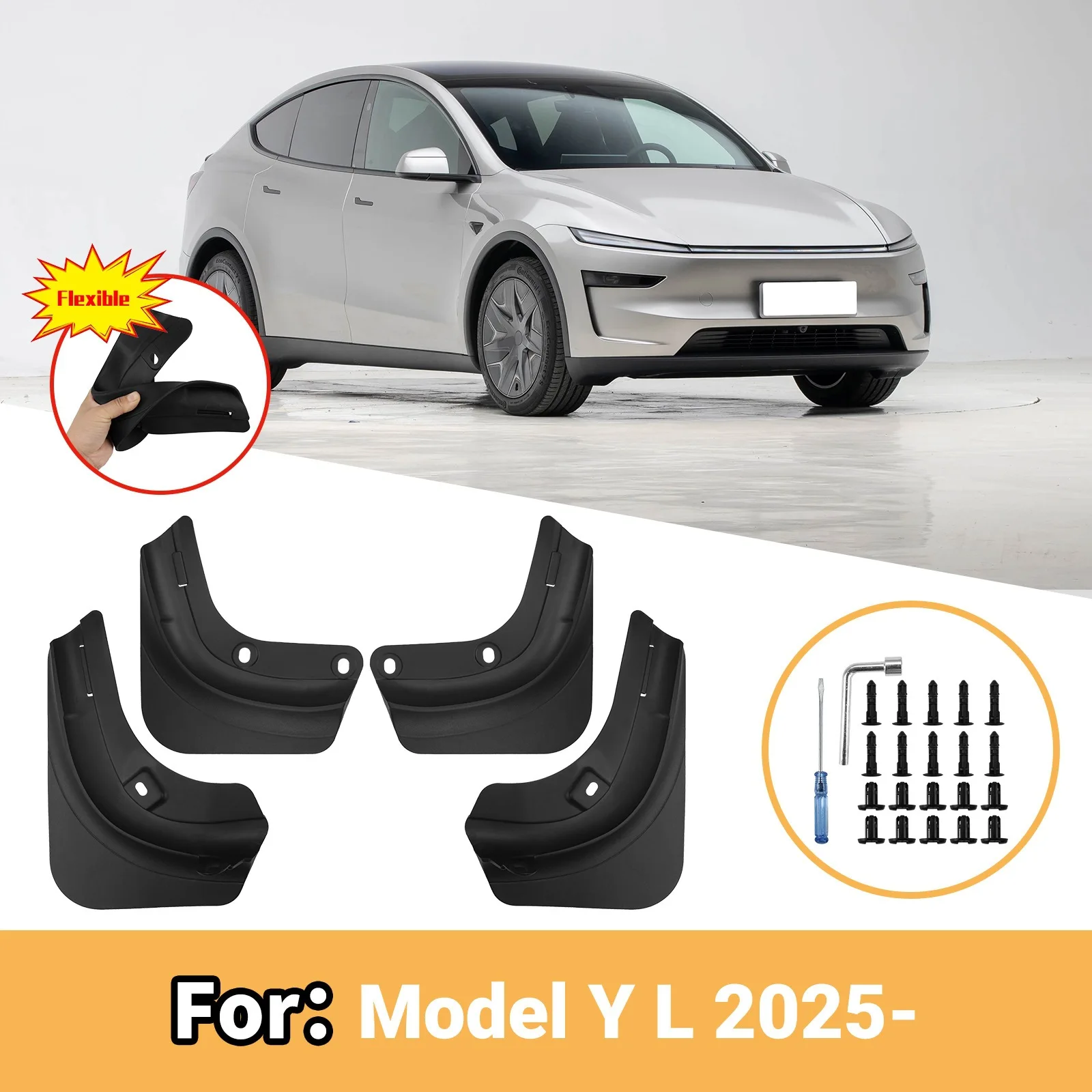 For Tesla Model Y L 2025 Mud Flaps Mud Guards Splash Guards Car Fender Mudflaps Wheel Splash Shield Auto Exterior Accessories