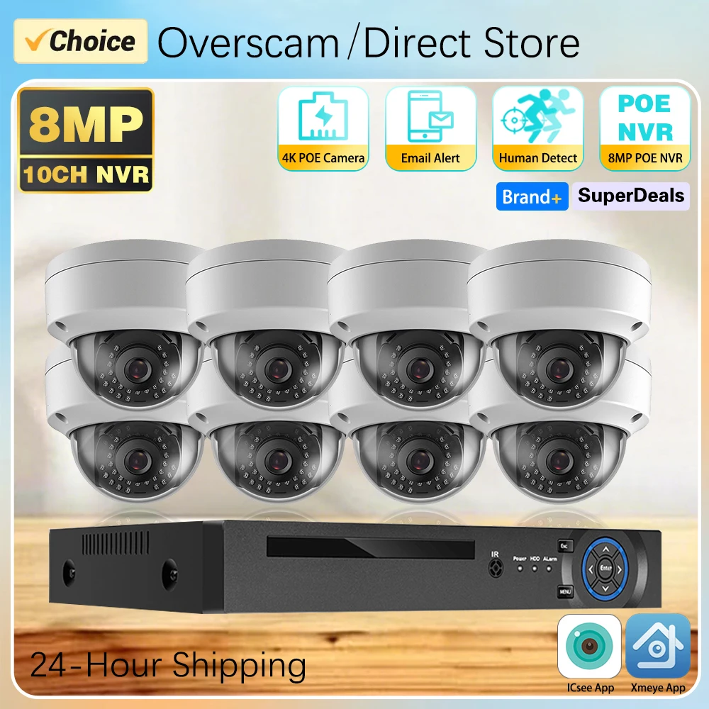 

10/8CH 4K POE Ultra FHD Dome IP Camera Video Surveillance System Waterproof 8MP H.265 NVR Outdoor Security CCTV Cameras Kit Set