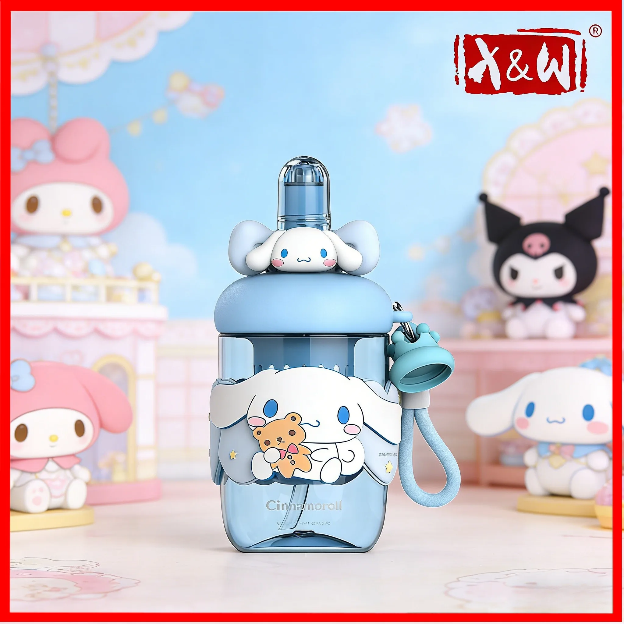 X&W 650 ml Sanrio Bow Straw Cup Tritan+PP+Silikonbecher mit Trageseil und Isolierabdeckung, Wasserflasche, süßes Geburtstagsgeschenk
