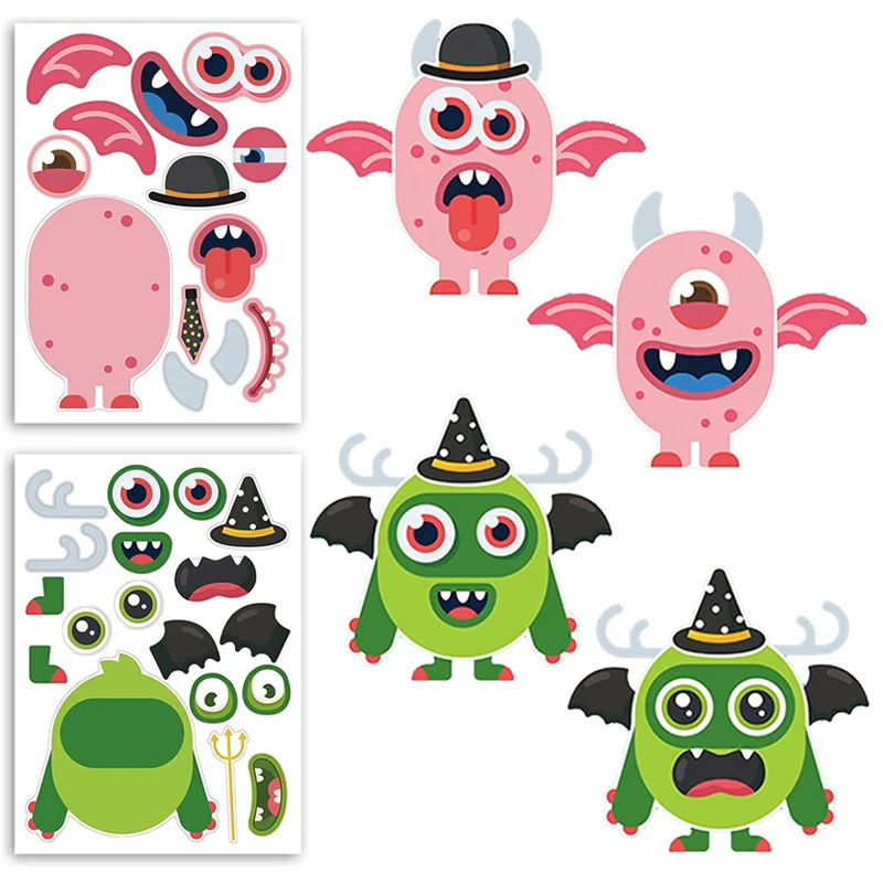 Halloween Make A Face Sticker Diy Maak Je Monsters Cartoon Puzzel Stickers Matching Sticker Voor Kinderen Partij Gunst Cadeau