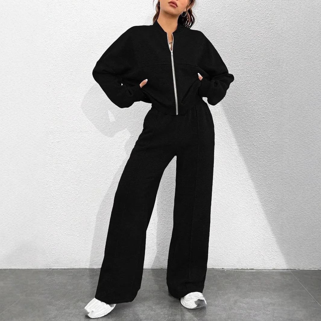 

Спортивный костюм из 2 предметов. Женский однотонный пиджак на молнии с карманами. Спортивная куртка. Брюки. Костюмы Женские Модные На Осень.