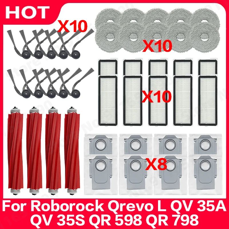 

For Roborock Qrevo L QV 35A QV 35S QR 598 QR 798 Spare Parts Main Side Brush Mop Cloth Dust Bag Filter Accessories