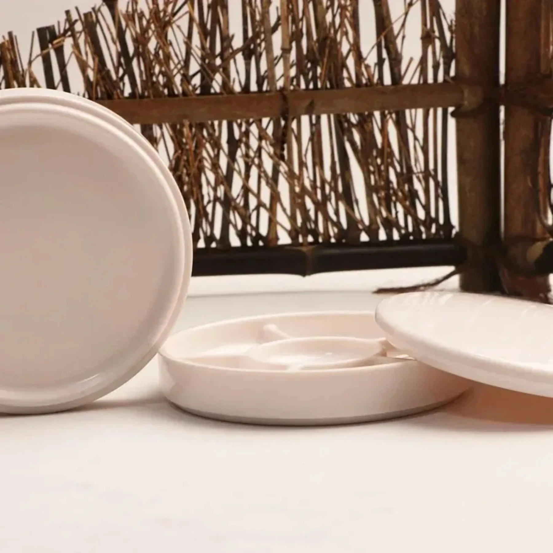 لوحة مستديرة من البورسلين المقلد مع غطاء لوحة ألوان مائية أكريليك متعددة الوظائف صينية طلاء بيضاء لوازم الفنان #4