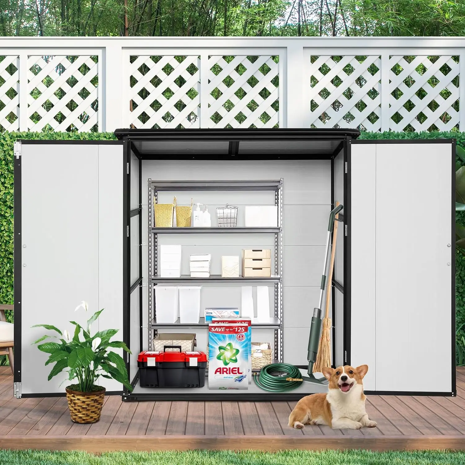 

5X3 Ft Resin Outdoor Storage Shed, All Weather Waterproof Garden Storage Cabinet With Lockable Double Doors, Outside Utility