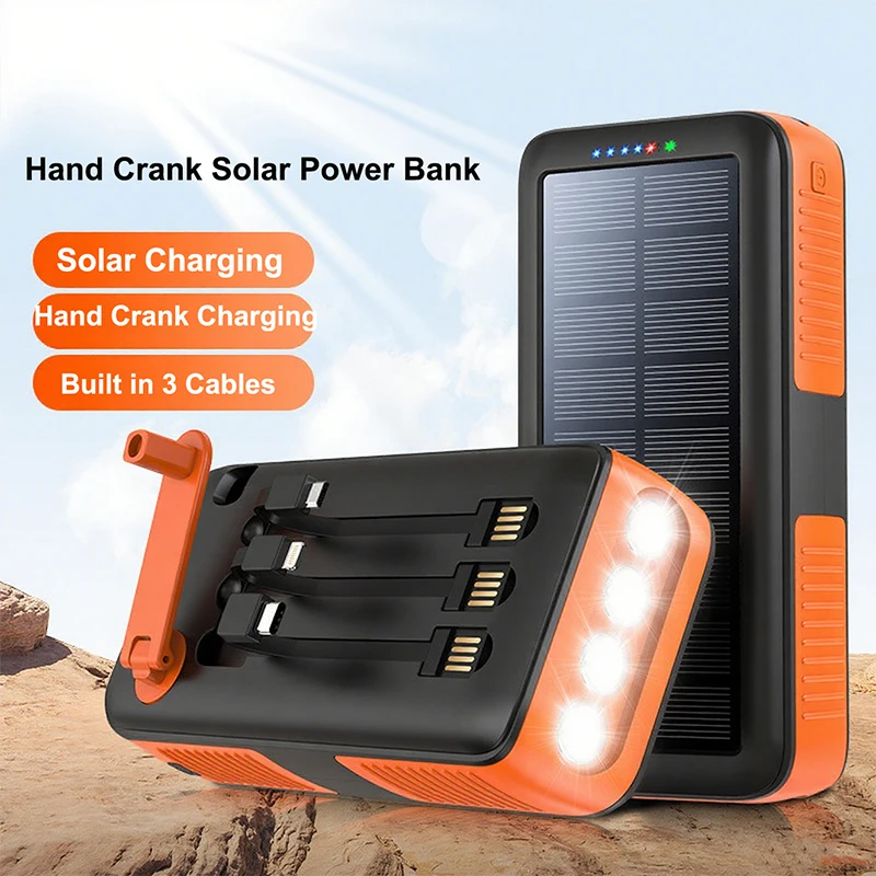 

61200mAh Waterproof Solar Power Bank With Hand Crank External Battery Fast Charger Powerbank for iPhone 16 Xiaomi Samsung Huawei
