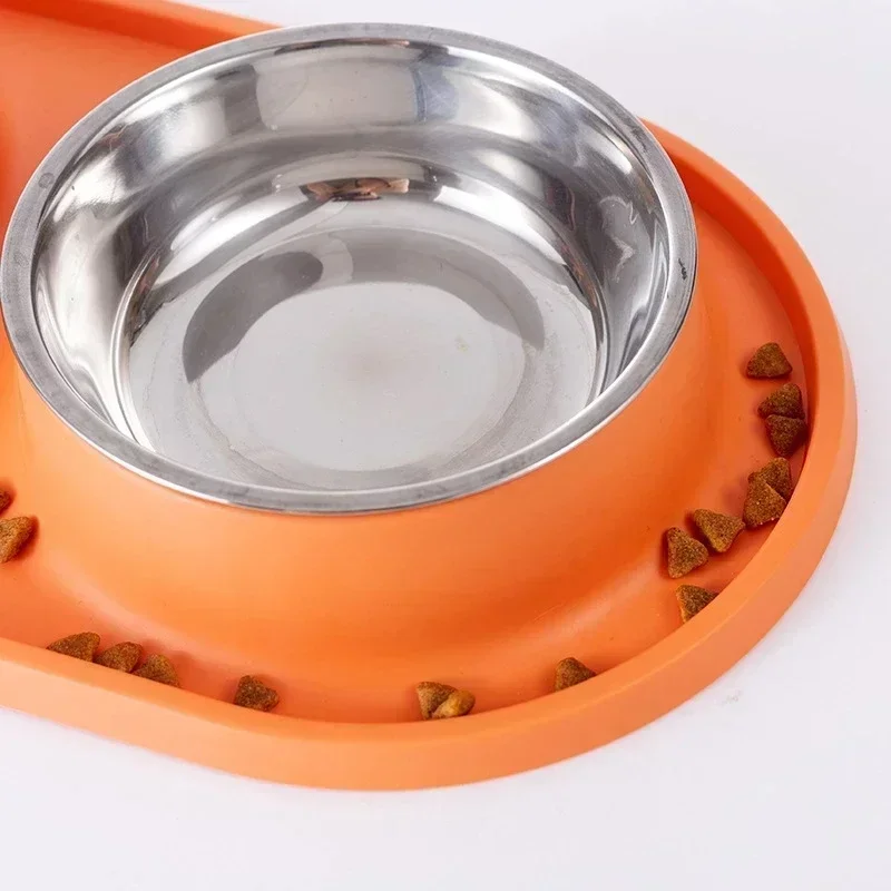 Dog Double Bowl with Silicone Mat Cat Pet Food Water Feeder Drinking Bowls Stainless Steel Anti-Choking Non-Slip Basin Dog Bowl