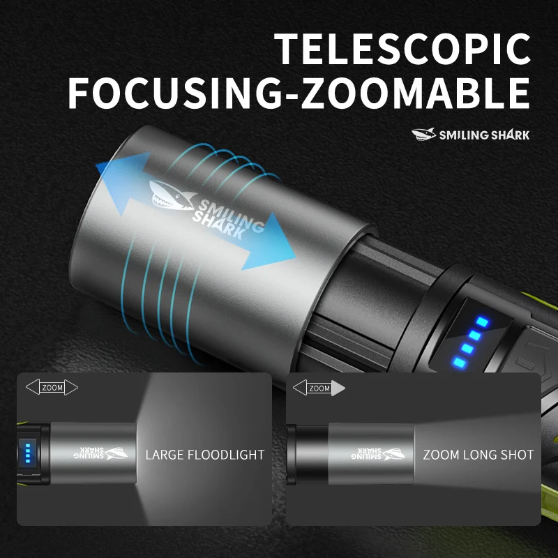 Smiling Shark SD-5257 LED Flashlight, Super Bright Handheld Flashlight, Long-lasting Flash Light Rechargeable for Outdoors
