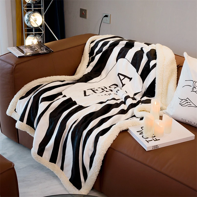 Double-Sided Striped Sofa Blanket, Zebra Pattern, Warm, Dual-Use, Nordic Style, Modern Fashion, Winter