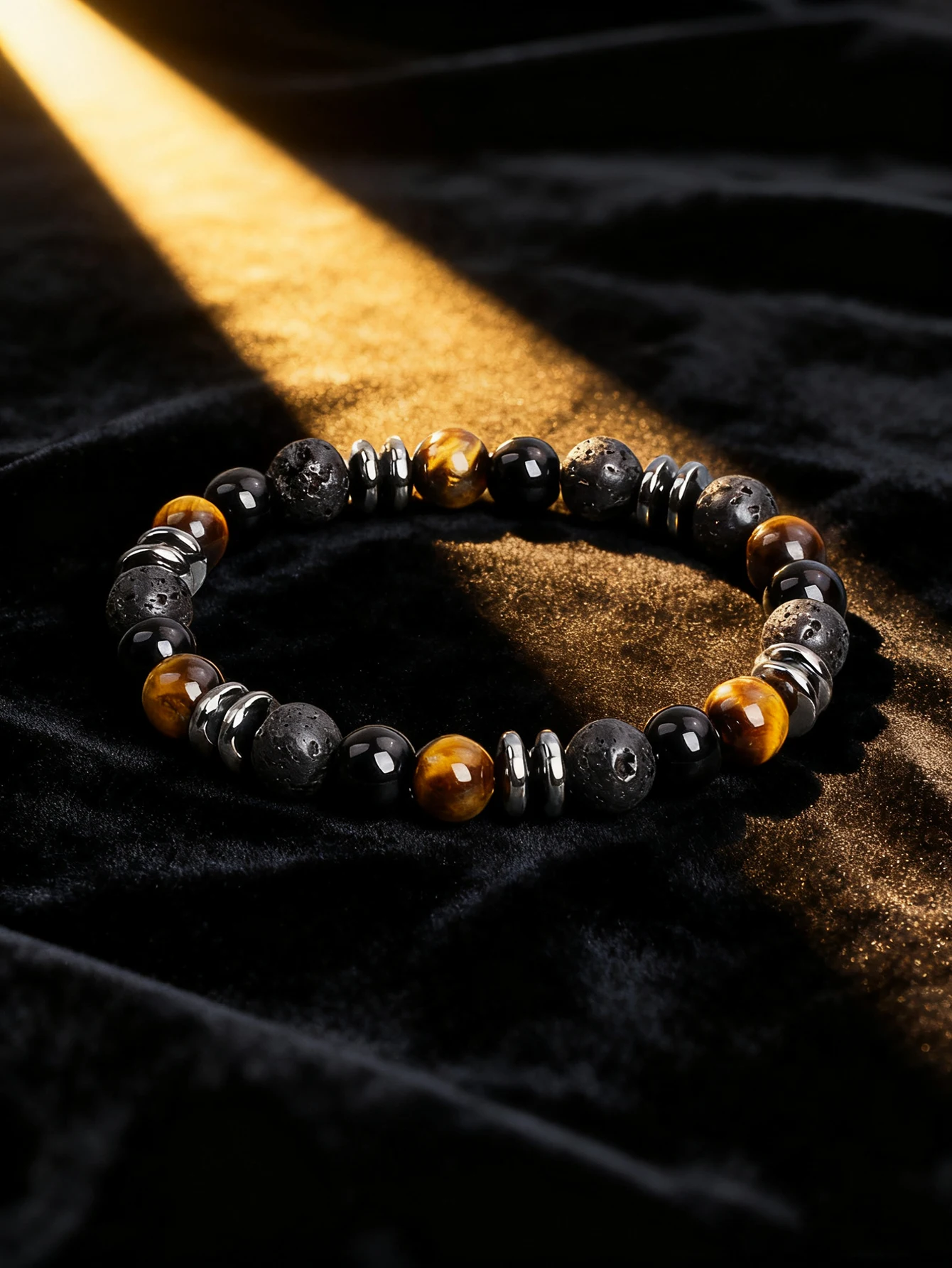 Tiger Eye Onyx Hematite Beads Bracelet With Volcanic Lava Stone For Grounding Courage Protection Vigour Natural Gemstone Jewelry