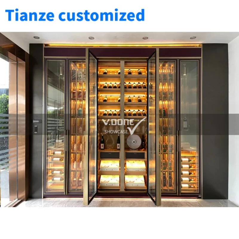 [Customized]Design and custom civil LED light metal constant temperature wine wine rack commercial glass display wine cabinet