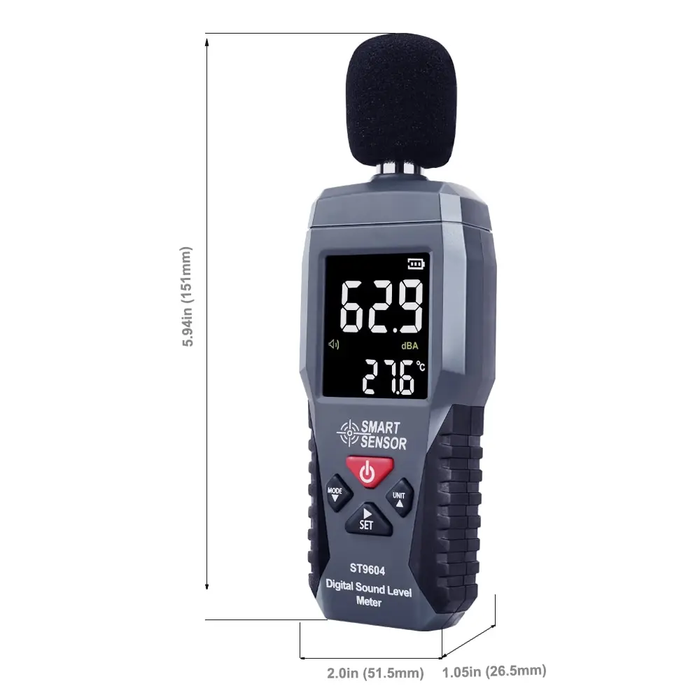 SMART SENSOR Digital Sound Level Meter 30-130 DB Decibel Meter LCD Backlight Sonometer Noise Meter With Thermometer Function