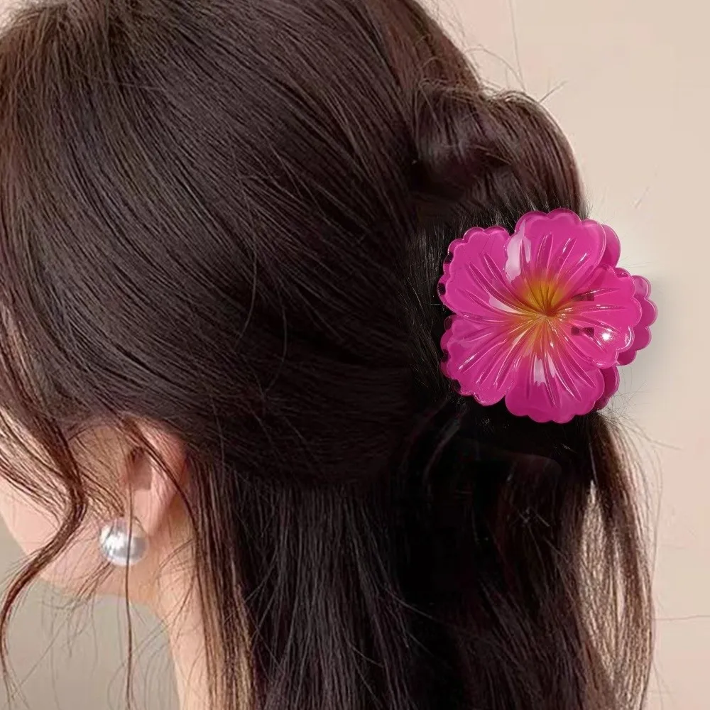 3-teiliges Set Farbverlauf-Haarklammern Hibiskus Acryl Hawaiianische Blumen-Haarspange Süße Blumen-Pferdeschwanzklammer Sommer-Haaraccessoires – Detail 9