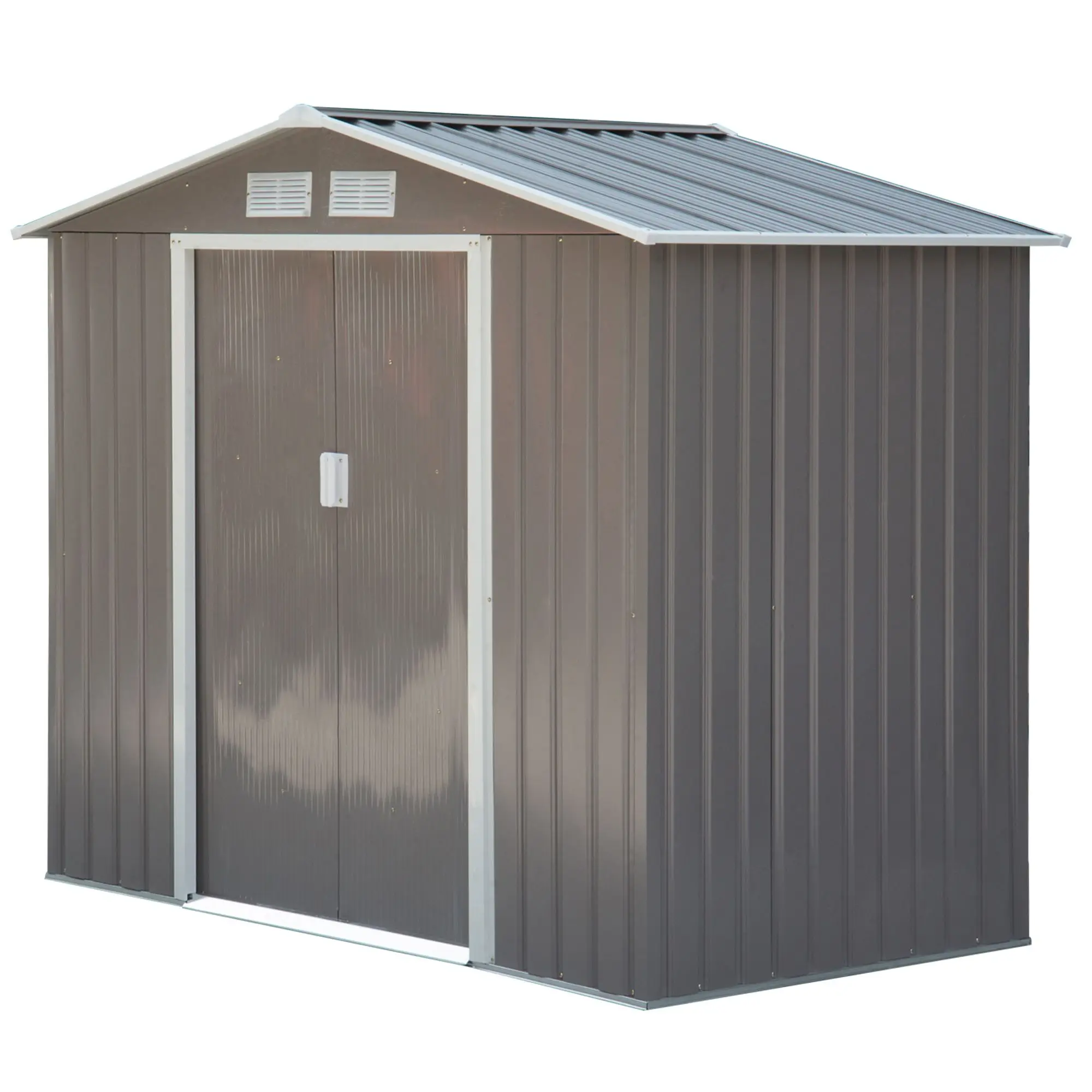 

For Outsunny 7' x 4' Garden Storage Shed Organizer, Outdoor Garden Utility Metal Storage Tool Shed for Patio Garden Yard, Gray/W