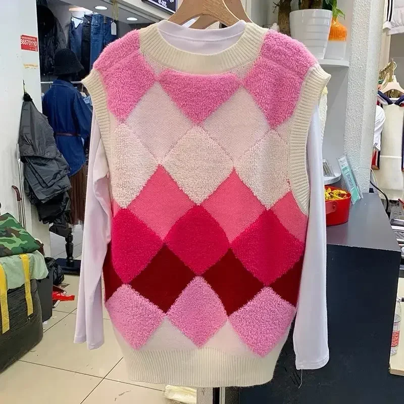 Sweter damski kamizelka z dzianiny odzież w stylu koreańskim sweter damski sweter z dekoltem w serek na co dzień lekka ciepła klasyczna gładka kamizelka Y2k