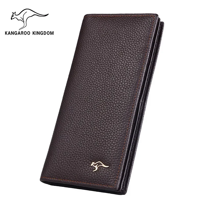 

KANGAROO KINGDOM fashion brand men wallets genuine leather long slim bifold wallet male card holder purse