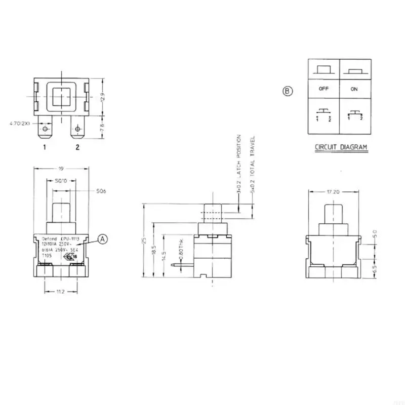 J6PE CPU-1113 Power Switches Push Button 12A 250V Water Heater Vacuum Cleaner Locking Switches For Various Electric Devices And