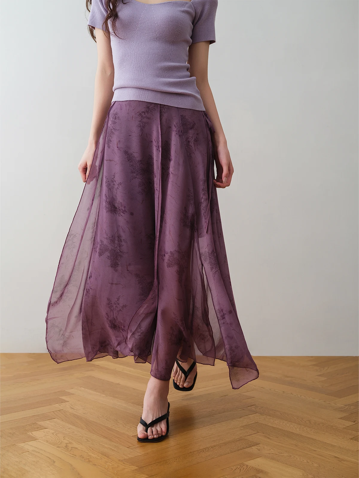 

Retro Print Asymmetrical High Waist Midi Skirt Gentle Personali Spring Summer New Sle Ronron Chinese Sle A-Line Skirt