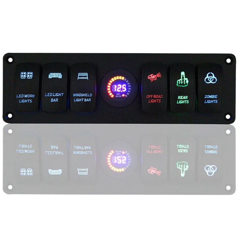 

12V 6Gang Rocker Switch Panel LED Voltmeter Switch Panel Circuit Breaker for RV Car Marine Boat