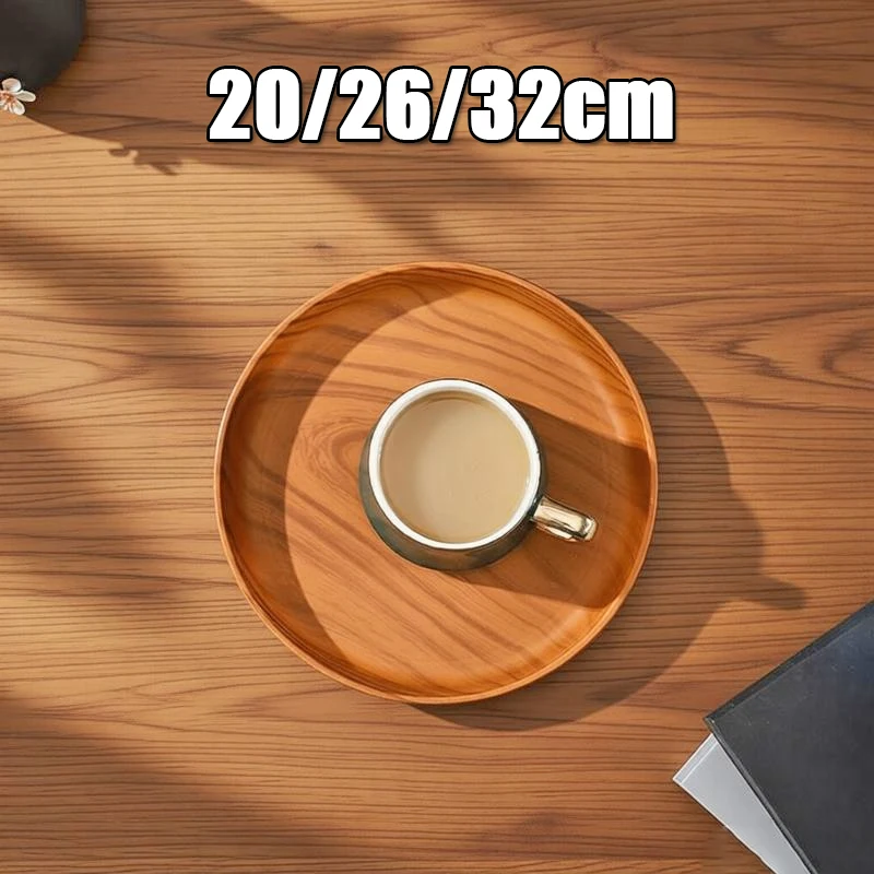 Food Tray Breakfast Dinner Vintage Round Serving Tray Imitation Wood Platte Tea Bathroom Organize Multi Purpose Storage Trays