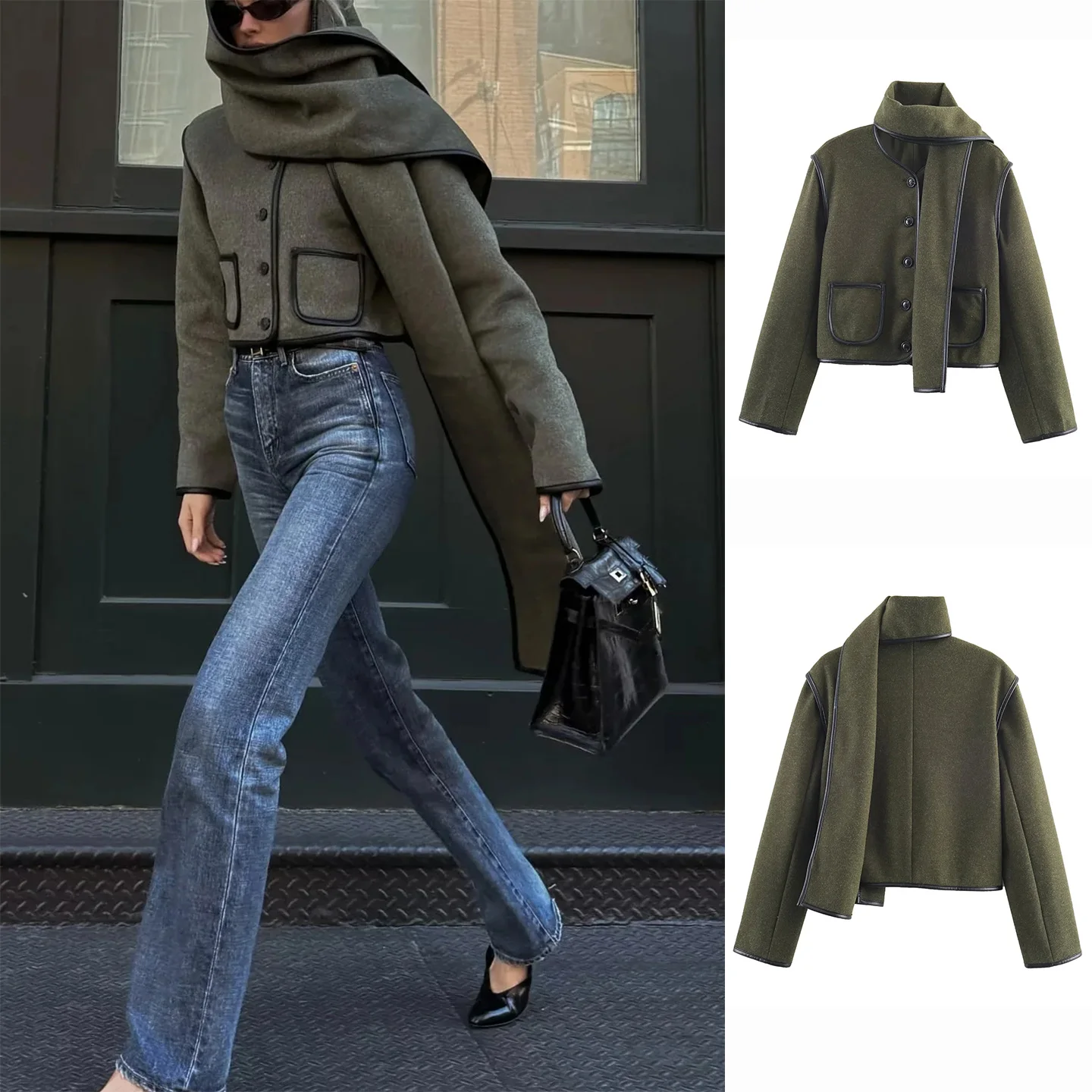 

Новое осеннее поступление, женский модный шарф, цветная блузка, свободное шерстяное пальто на одной пуговице, роскошное волокно из полиэфирного волокна