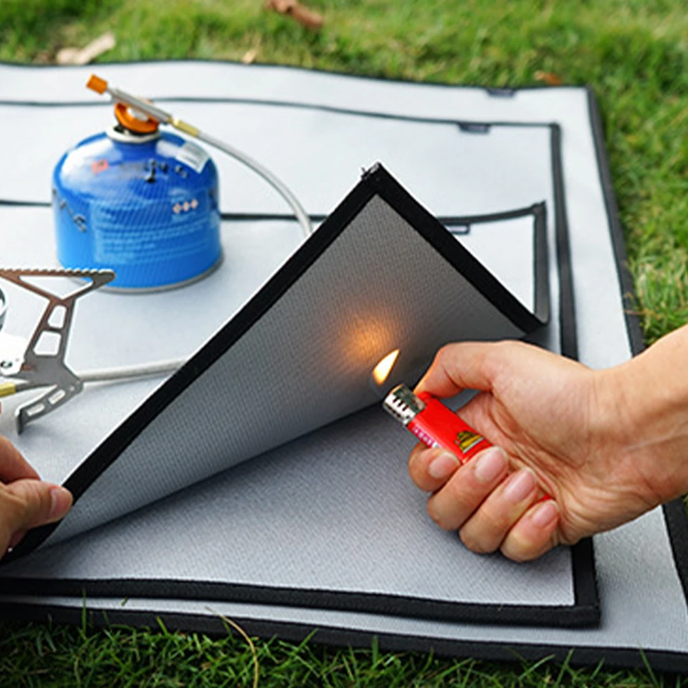 

1pc Portable Fire Resistance Blanket Reinforced Handle Heat Resistant Cloth Emergency Survival Kitchen Fireplace Grill Camping