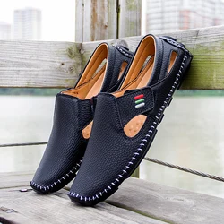 New 2023 Summer Breathable Shoes Men Leather Loafers Brand Design Handmade Men Flats Soft Leather Moccasins Boat Shoes