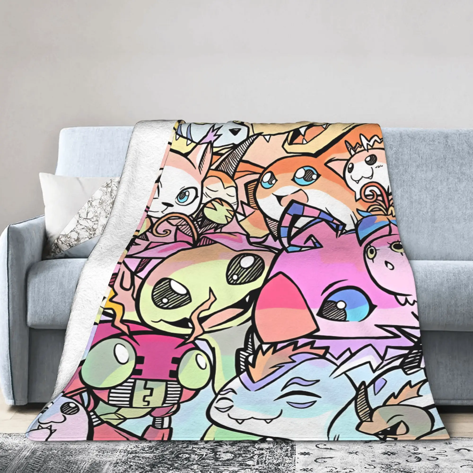 Digimons Blanket Quality Warm Soft  Throw Blanket Winter Students Outdoor Print Bedspread