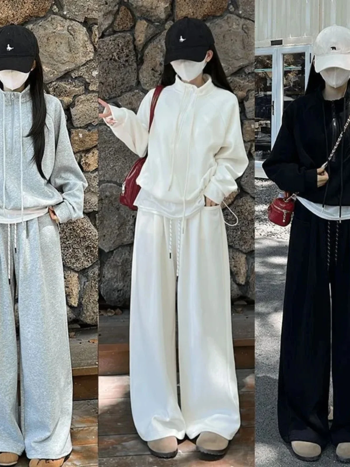

Casual High Waist Wide Leg Pants Set Women's Loose Fit Sweatirt Two Piece Suit Autumn Faion Polyester Long Sve Long Pants