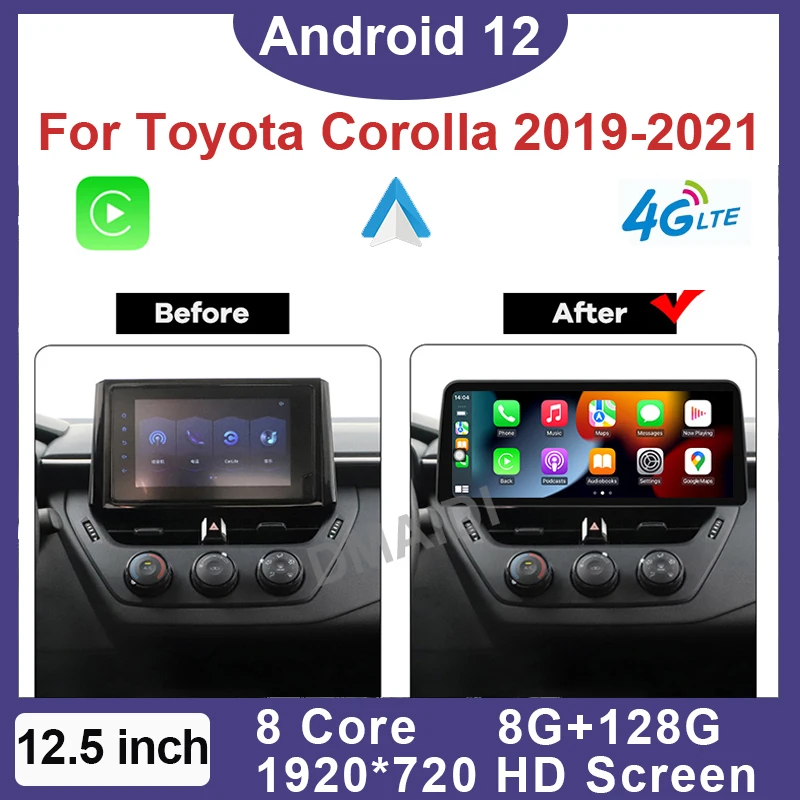 Car Multimedia Player 12.5inch Android 12 GPS Navi for Toyota Corolla Railing Lingshang Asia Lion 2019-2021