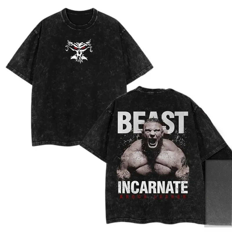Brock Lesnar Merch Tracklist Cotton Tee Summer Women Men Fashion HipHop Vintage Wash Short Sleeve T-Shirts