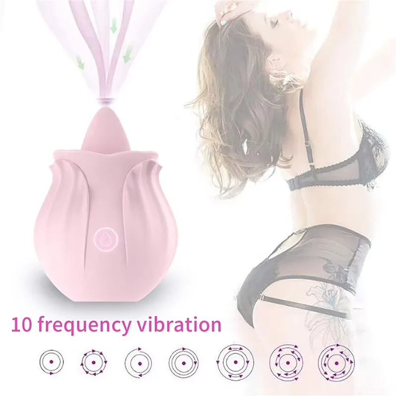 Rose Sucking Vibrator G-spot Nipple Stimulator Clitoral Vagina Massager Tongue Vibrating Dildo Female Masturbator Adult Products