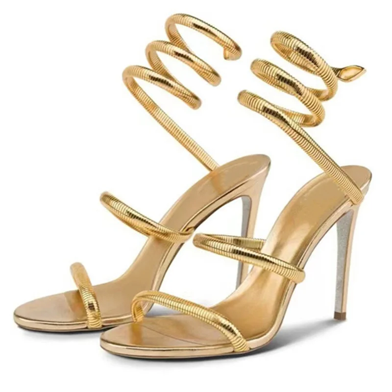 Snake Strap High Heel Sandals Women Summer 2024 Ankle Strap Banquet Party Shoes Narrow Band High Heels Ladies Gladiator Sandals