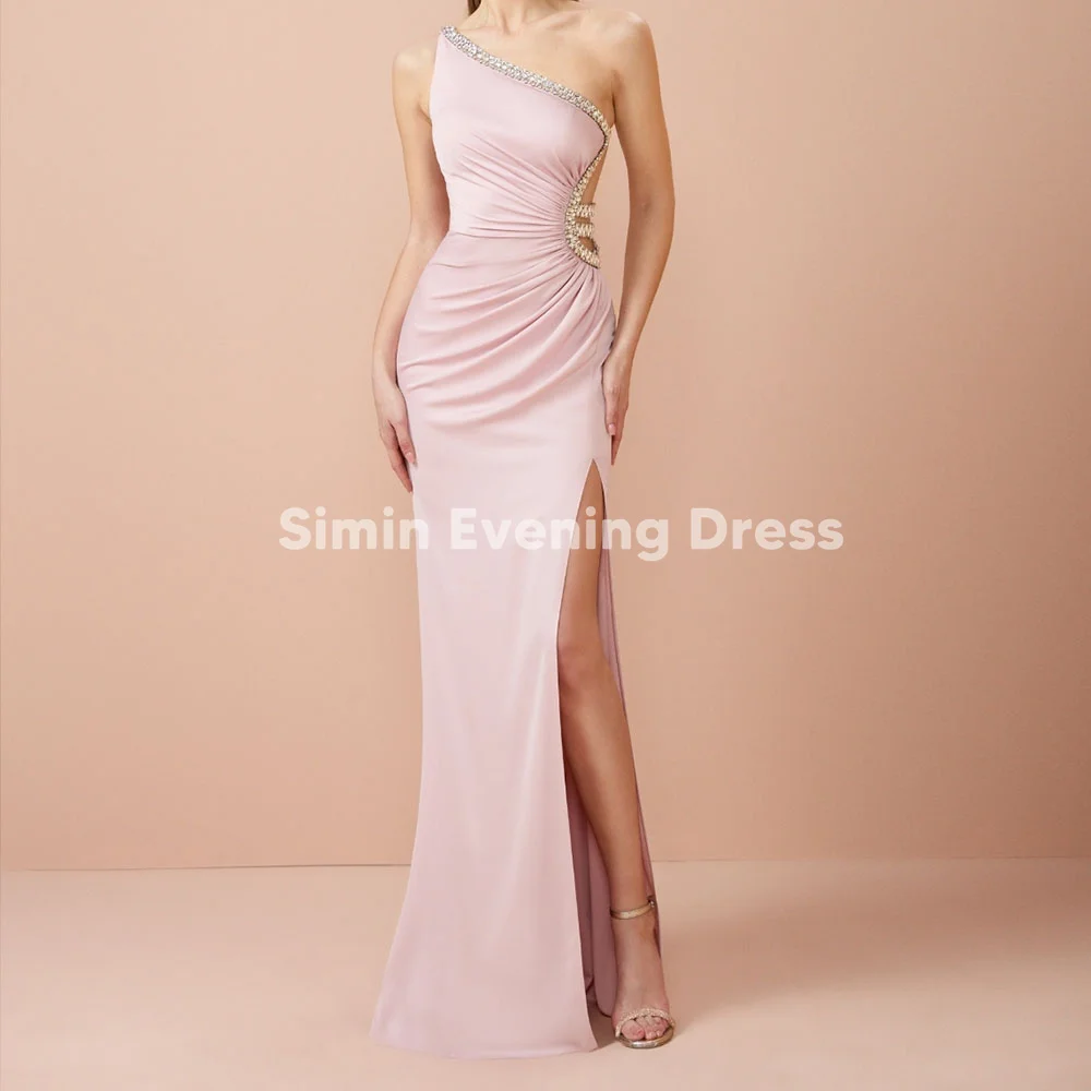 

Simin Women's Satin One-Shoulder Beaded Split Mermaid Floor-Length Evening Dresses With Sleeveless Elegant Party Dresses 2025
