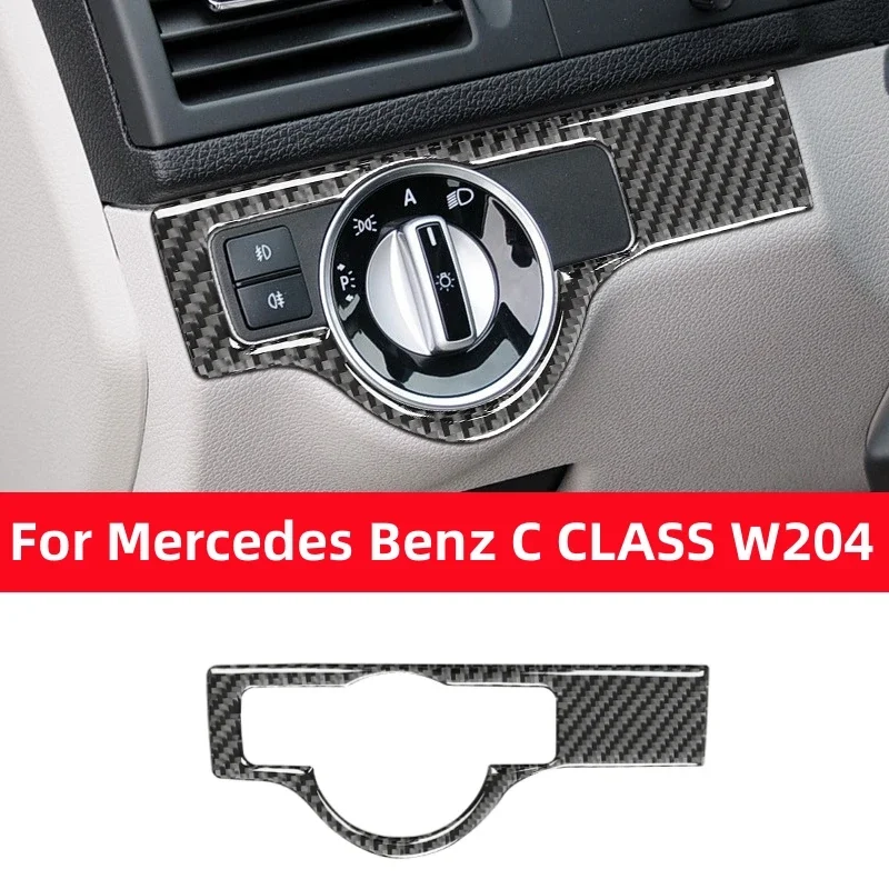 For Mercedes Benz C CLASS W204 2007-2014 Carbon Fiber Car Headlight Switch Button Panel Sticker Interior Trim Auto Accessories