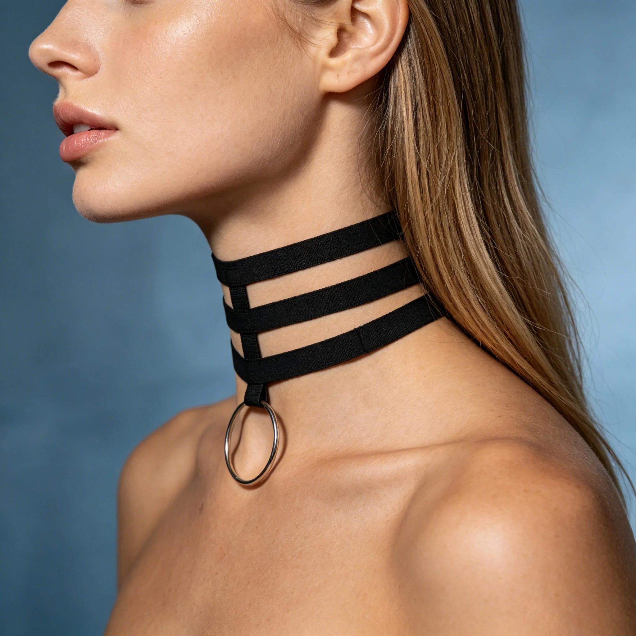 UYEE Belt Three Layer Fabric Choker with O-Ring, Gothic Adjustable Neck Collar Accessory for Women Belt
