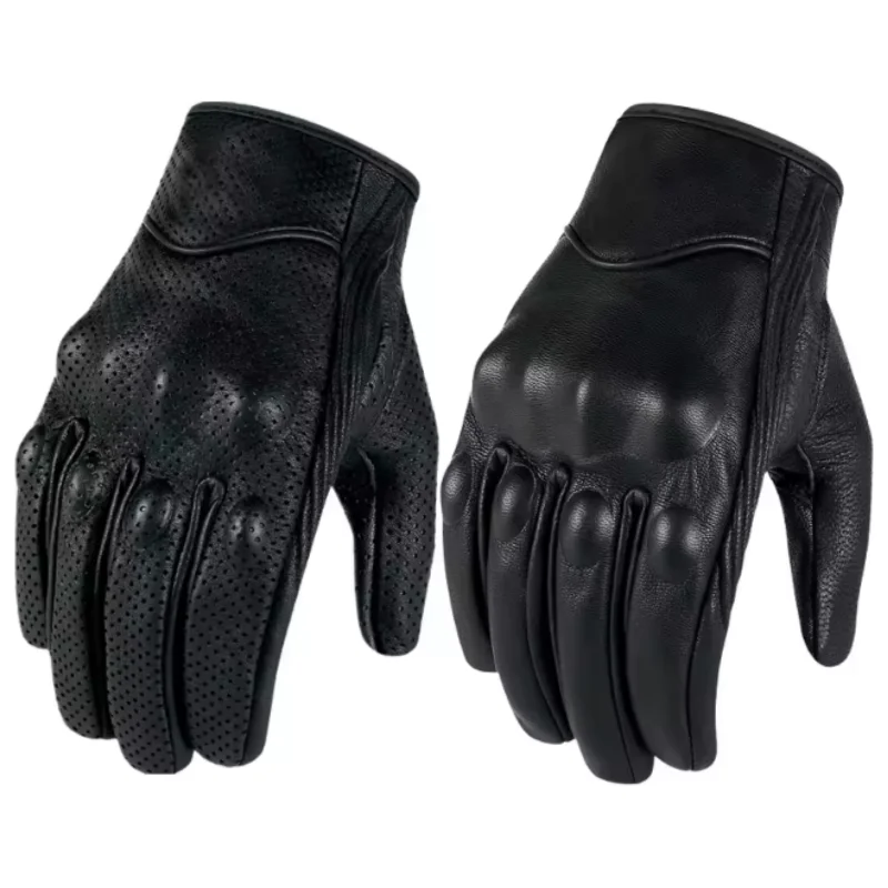 Men's Touchscreen Motorcycle Gloves - Genuine Leather Summer Riding Gloves for Scooter & Motorbike - Racing Style Design