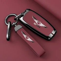 Zinc Alloy +Leather Car Key Case Cover Shell For Genesis G80 GV70 GV80 GV90 2020 2021 2022 Protector Shell Keychain Accessories