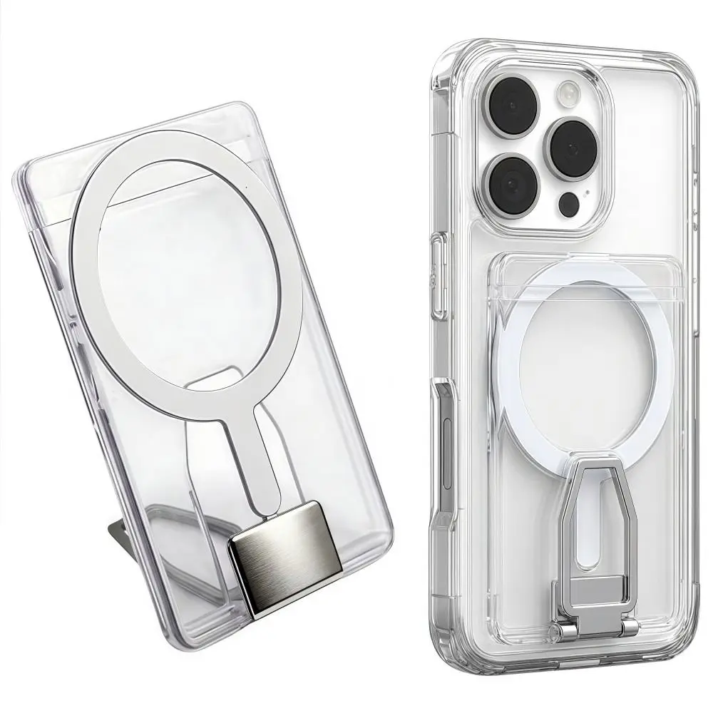 

Устойчивый к царапинам акриловый прозрачный магнитный держатель для карт MagSafe Wallet, однотонный, для iPhone 17, 16, 15, 14, 13, 12, 11