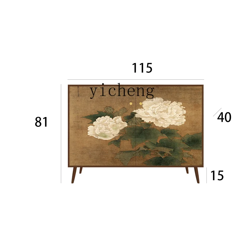 

TQH Painted Peony Shoe Cabinet Door Entry Household Entrance Cabinet Living Room Solid Wood Dining Side Cabinet Locker