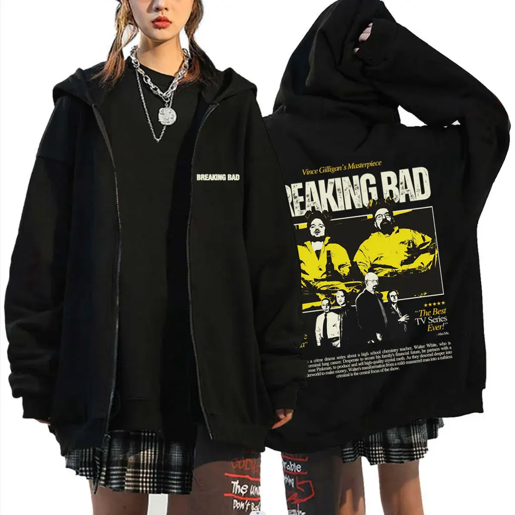 

Heisenberg TV Breaking Bad Graphic Zipper Hoodie Better Call Saul Print Zip Up Jacket Men Women Casual Retro Zip Up Sweatshirt