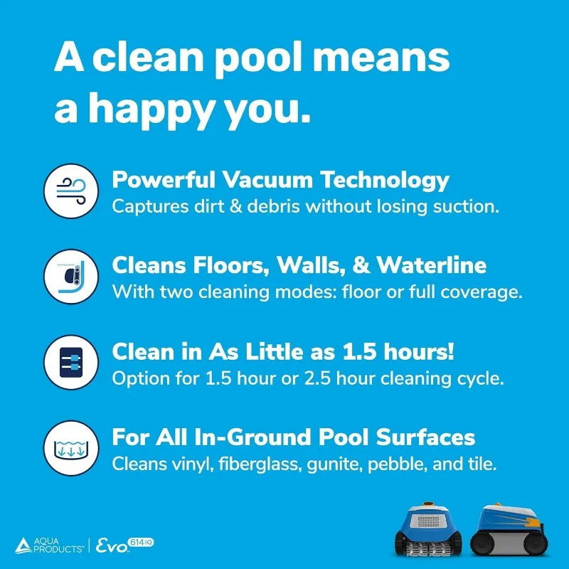 Aqua Products Evo614iQ Robotic Pool Cleaner, Automatic Vacuum for Inground Pools with 60ft Swivel Cable, Smart App