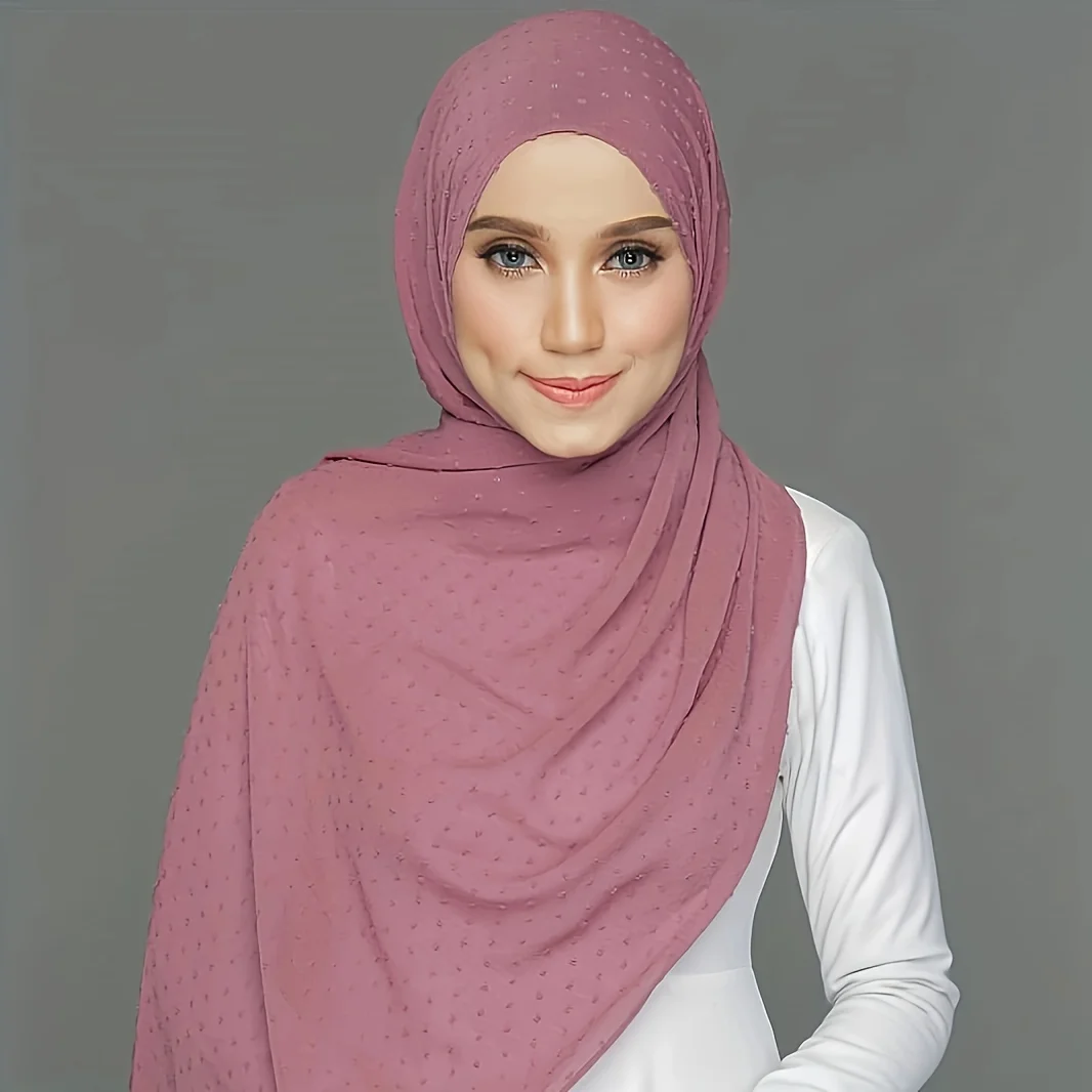 1 pz tinta unita sciarpa in Chiffon musulmano Pom Pom Trim scialle stile semplice Basic antivento protezione solare Hijab per le donne