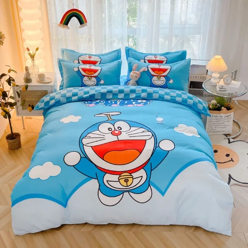 Doraemon Anime Jingle Cat dibujos animados juego de cuatro piezas cómoda funda de edredón sábanas dormitorio infantil ropa de cama Kawaii